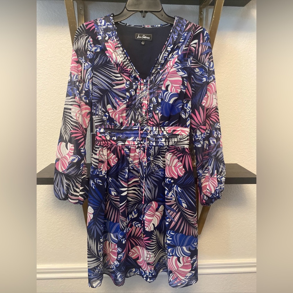 PRISTINE - Sam Edelman A-Line Tropical Dress - Size 2 - Blue and Pink